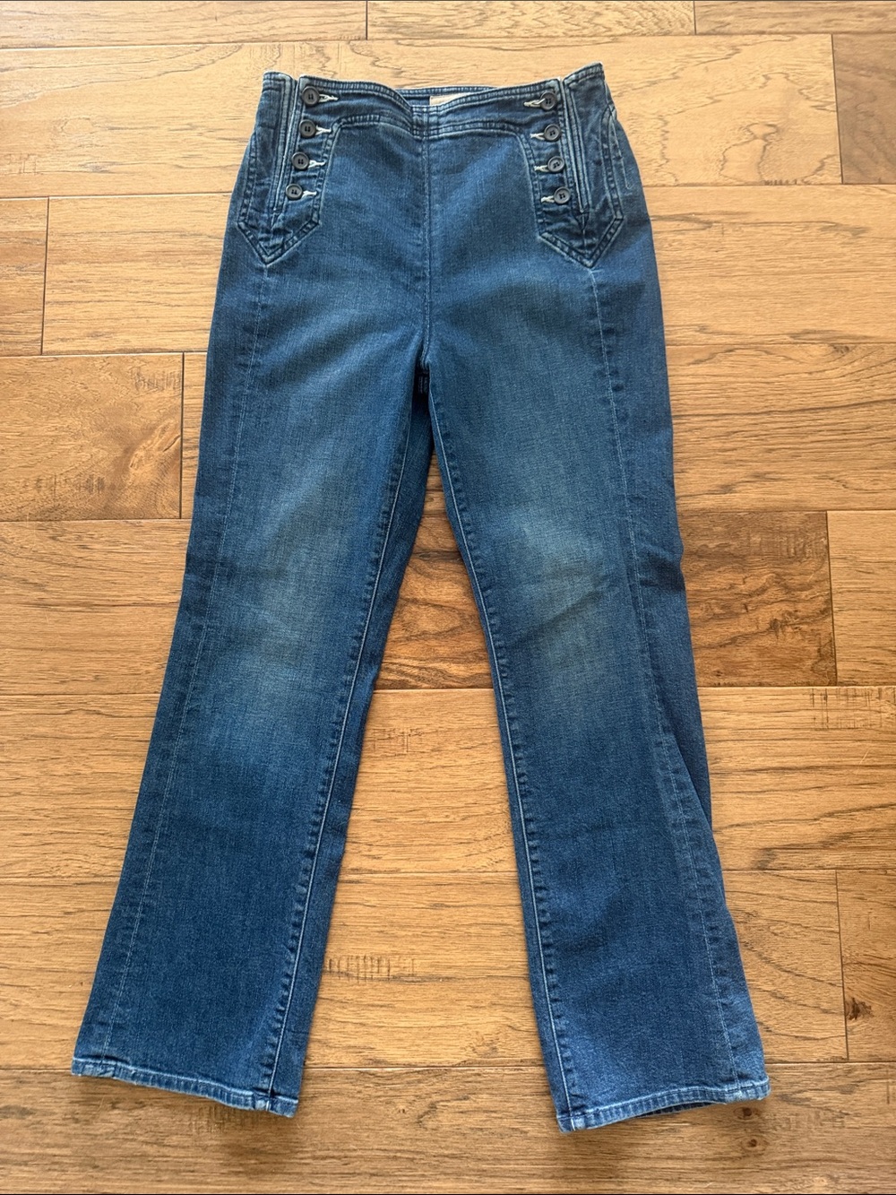 MOTHER Women's Dark Blue Bootcut Jeans with Button-Trim Waist